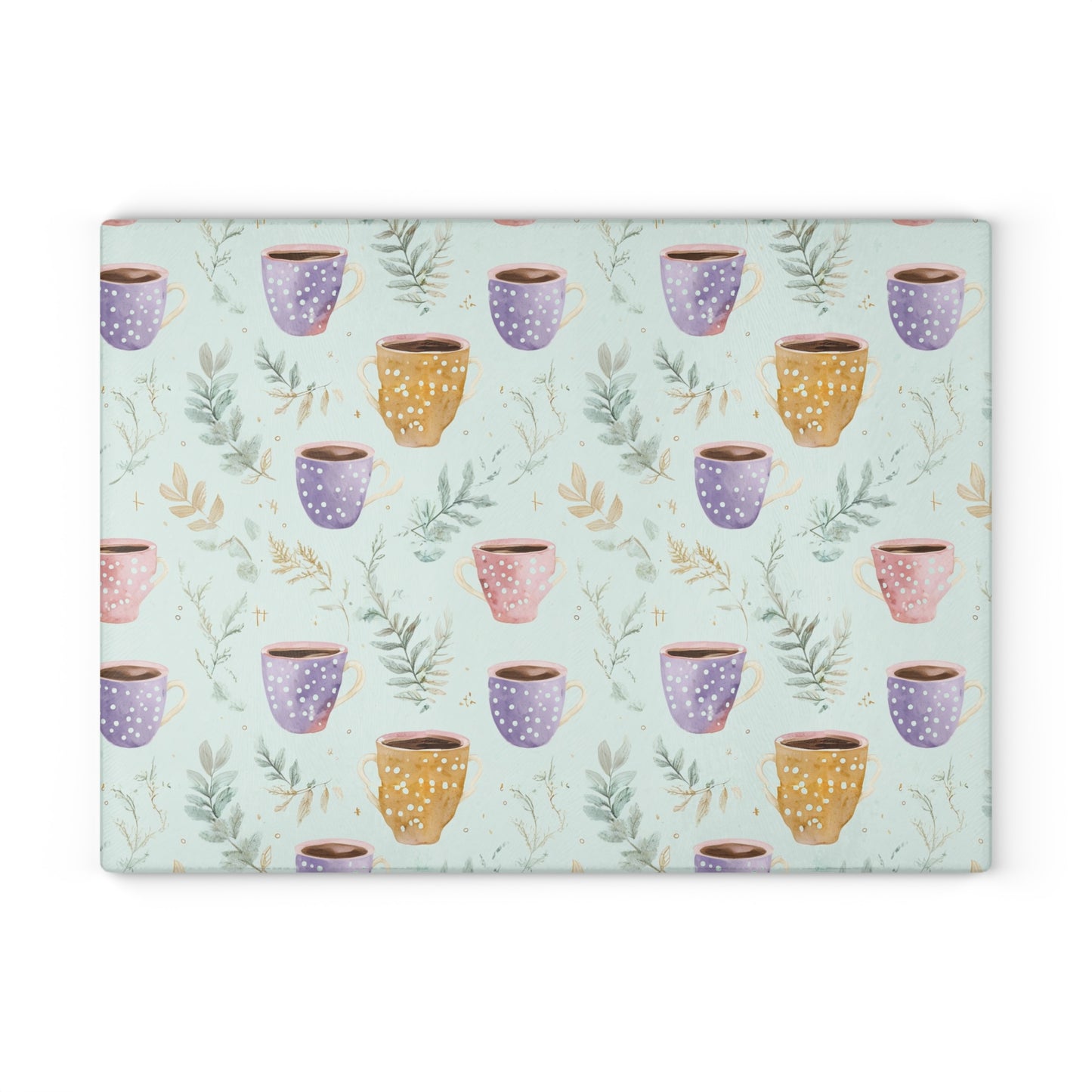 Ceramic Mugs Pattern Glass Cutting Board — Pastel Teacup Kitchen Chopping Board