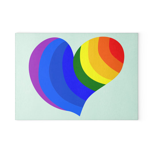 Colorful Heart Glass Cutting Board | LGBTQ+ Decor, Kitchen Gift, Rainbow Home Accent, Wedding Shower Gift, Charcuterie Board