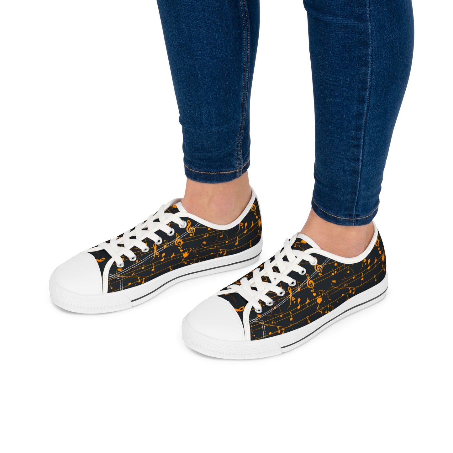 Low Top Sneakers — Black Gold Musical Notes Design