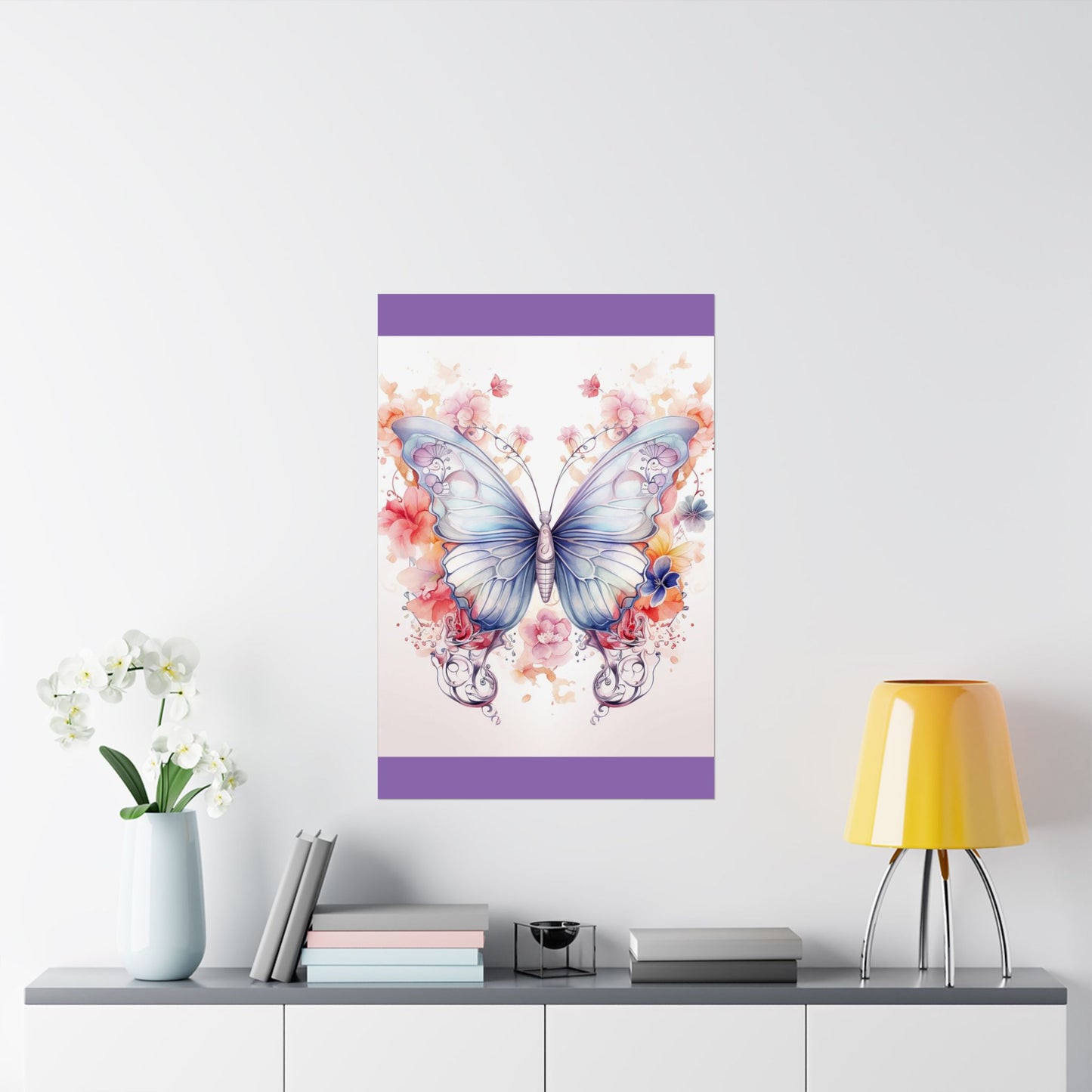 Butterfly Watercolor Wall Poster — Floral Pastel Matte Vertical Print