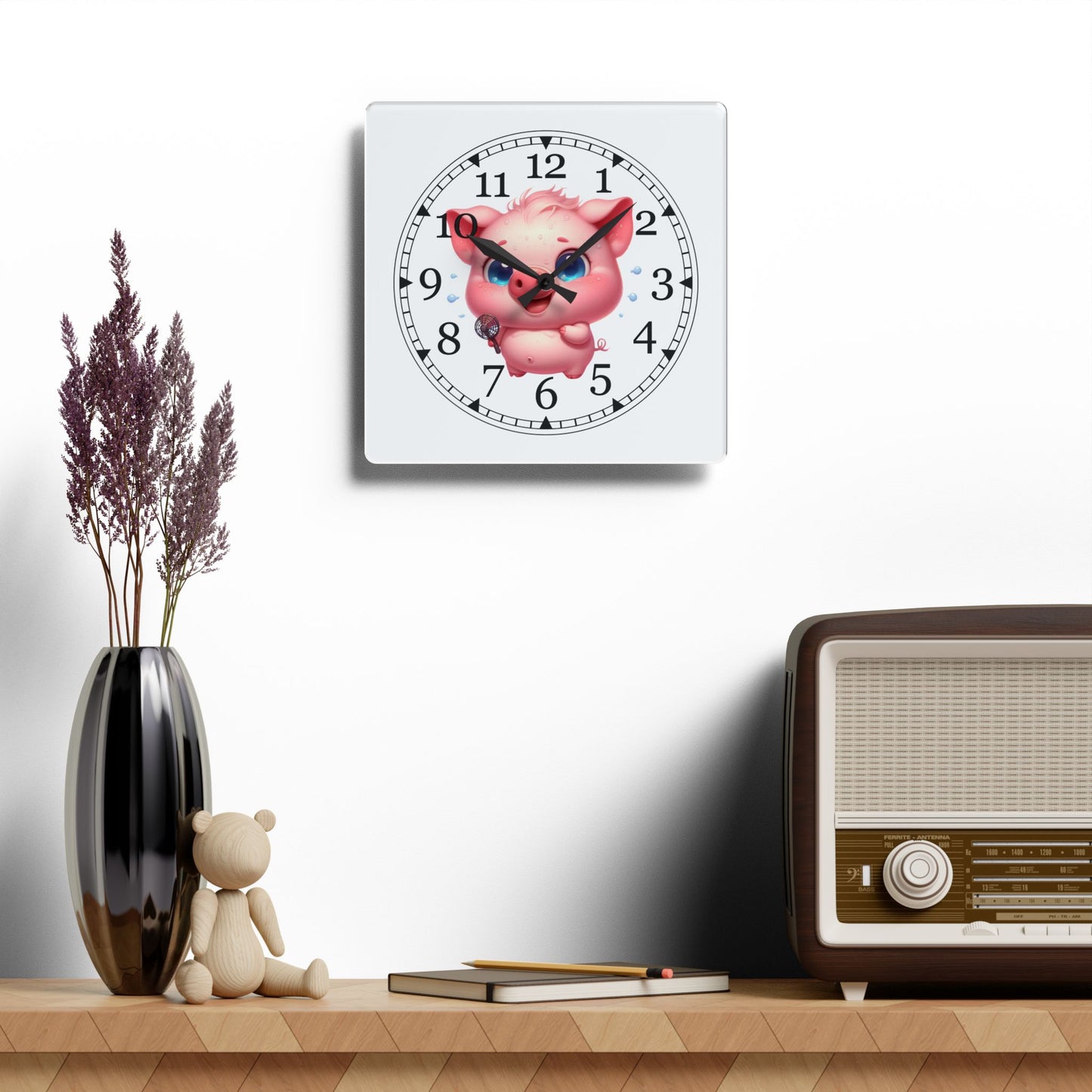 Cute Cartoon Acrylic Wall Clock, Adorable Decor for Kids Room, Fun Wall Art, Gift for Birthdays and Holidays, Nursery Wall Clock