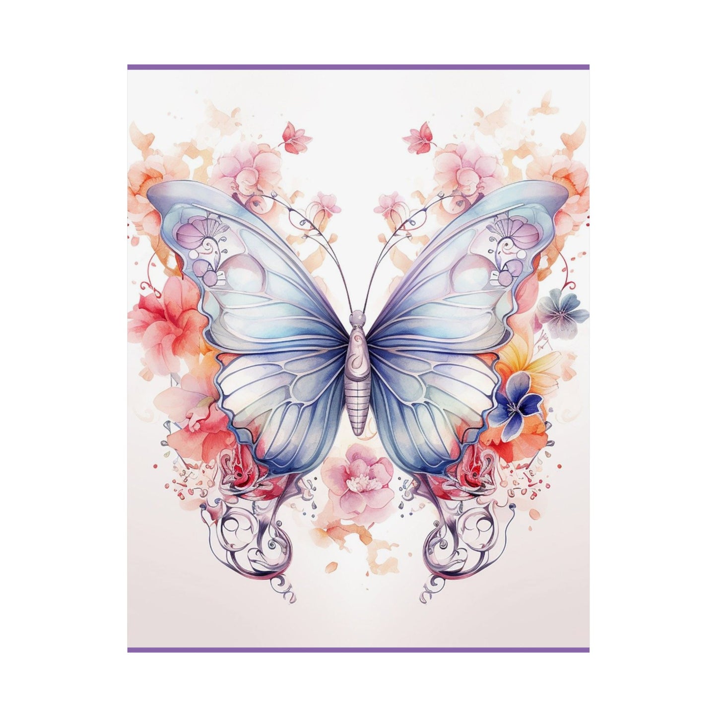 Butterfly Watercolor Wall Poster — Floral Pastel Matte Vertical Print