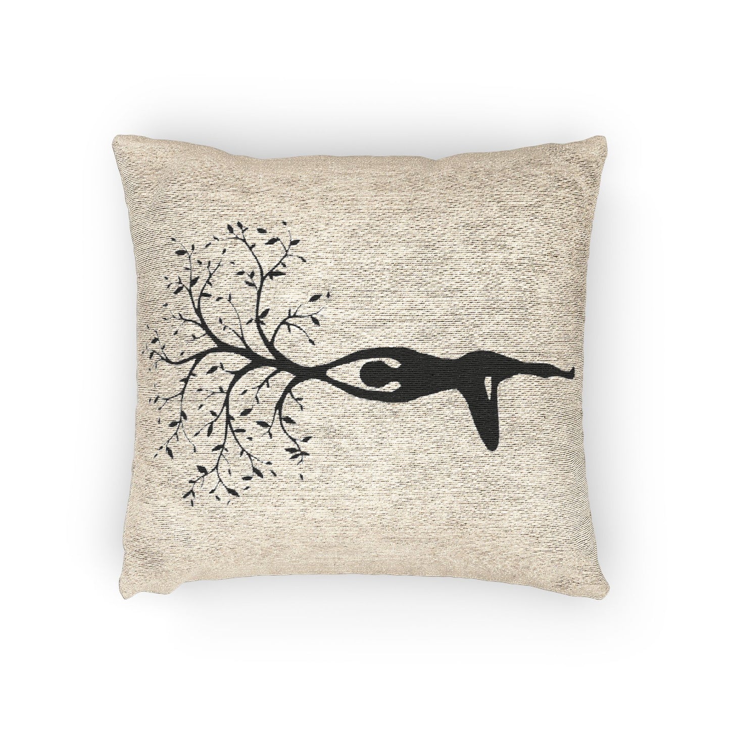 Yoga Tree Pose Woven Pillow for Relaxation, Zen Home Decor, Meditation Cushion, Gift for Yoga Lovers, Nature-Inspired Design