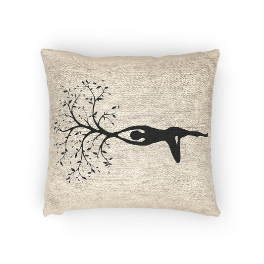 Yoga Tree Pose Woven Pillow for Relaxation, Zen Home Decor, Meditation Cushion, Gift for Yoga Lovers, Nature-Inspired Design