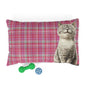 Smiling Gray Cat Plaid Pet Bed — Cozy Pink Cat Bed for Cats & Kittens