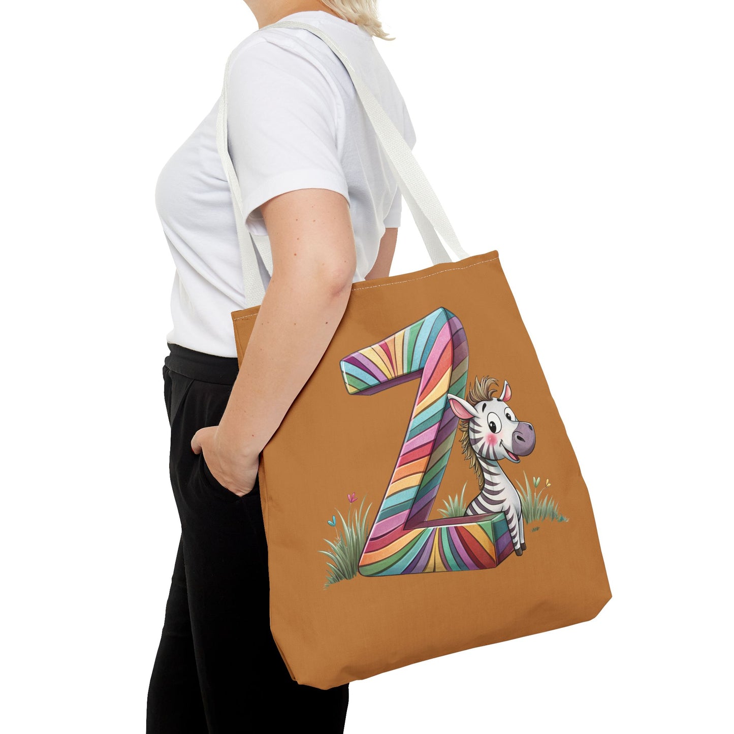 Colorful Zebra Initial Tote Bag, Kids' Backpack, Fun Reusable Shopping Bag, Cute Gift for Animal Lovers, Eco-Friendly, Alphabet Design