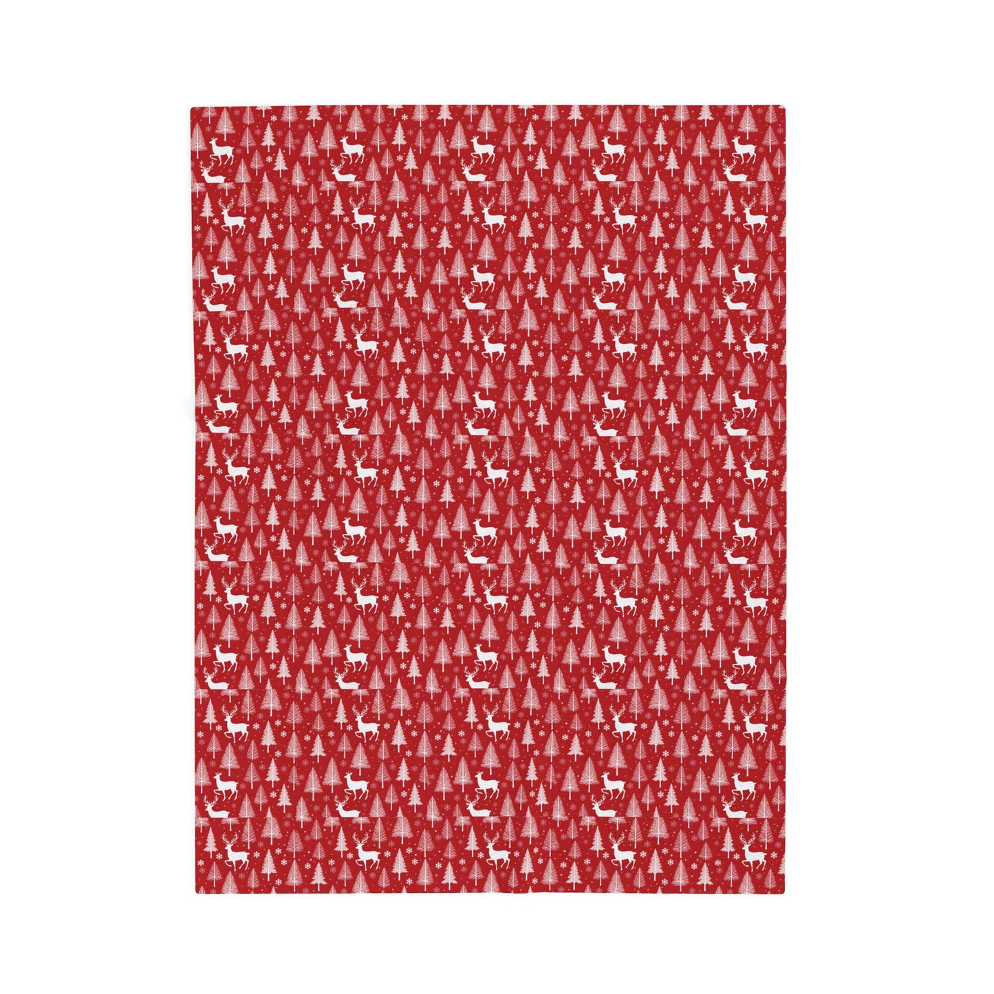 Christmas Reindeer & Trees Plush Blanket – Red Holiday Velveteen Throw