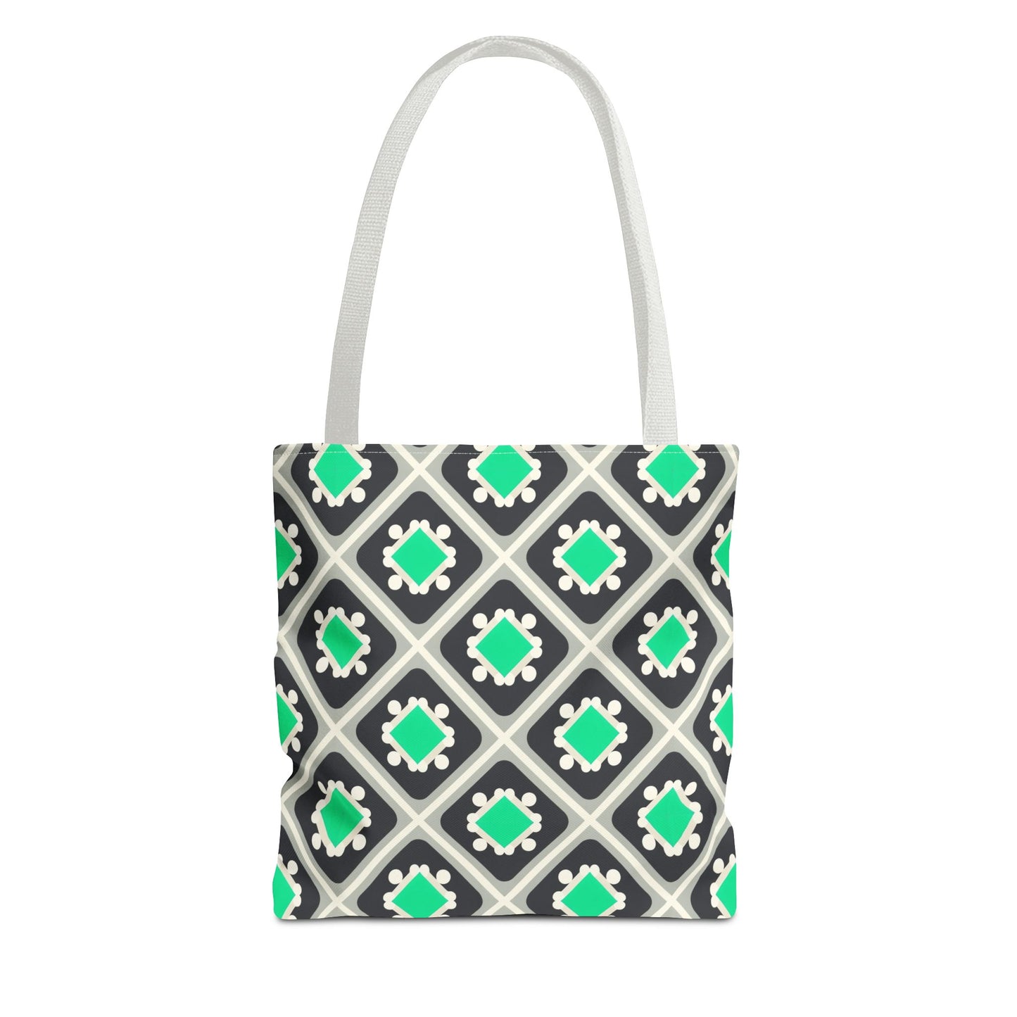 Geometric Mint Tile Tote Bag — Patterned All-Over-Print Shopper