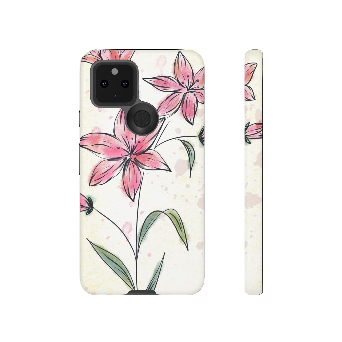 Floral Phone Case with Elegant Pink Lilies, Cute Floral Accessories, Phone Protection, Gift for Her, Stylish Cell Phone Cover
