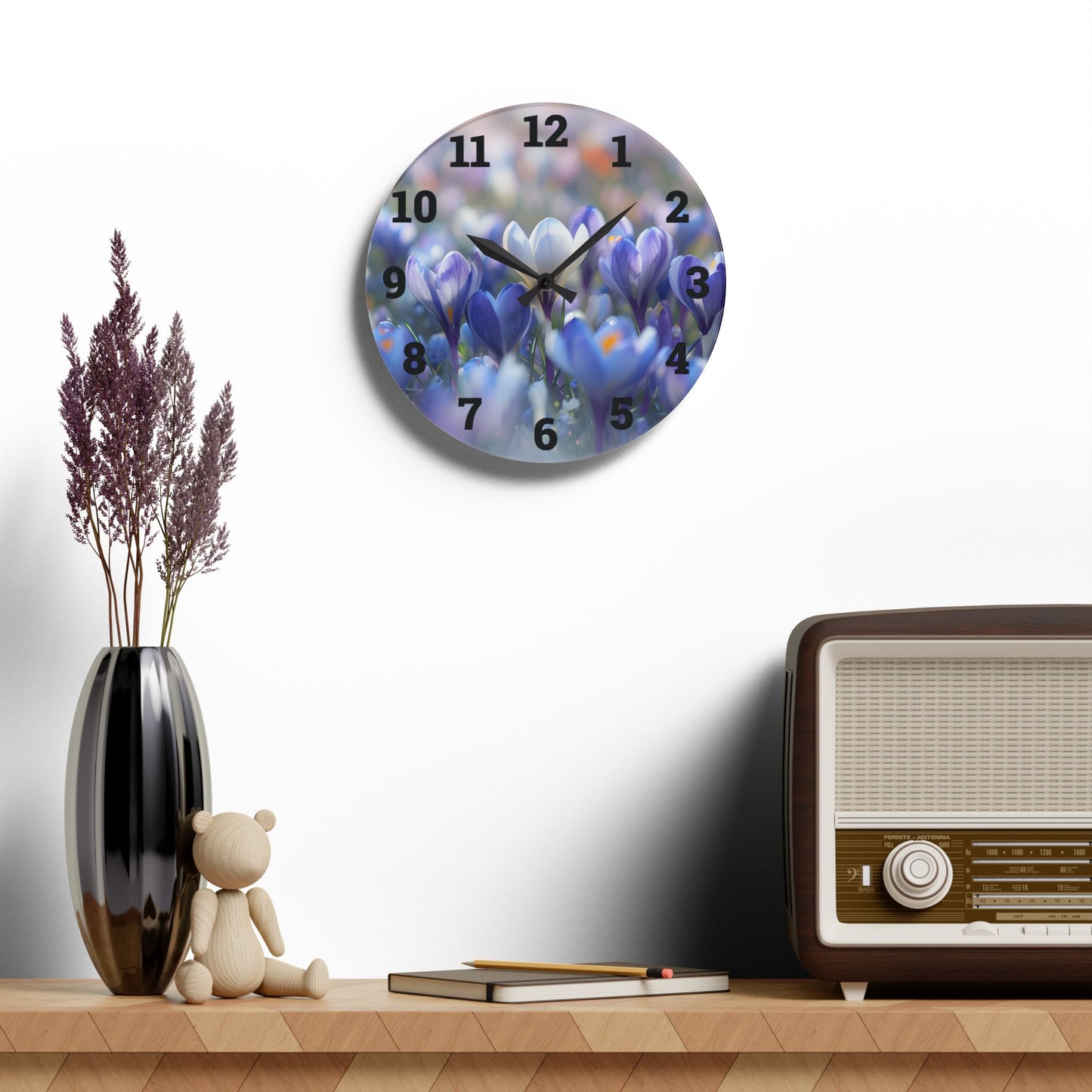 Elegant Floral Acrylic Wall Clock, Home Decor, Wall Art, Gift for Her