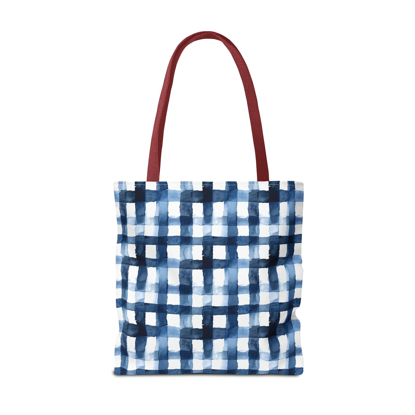 Blue Watercolor Plaid Tote Bag — Navy Check Pattern All-Over Print