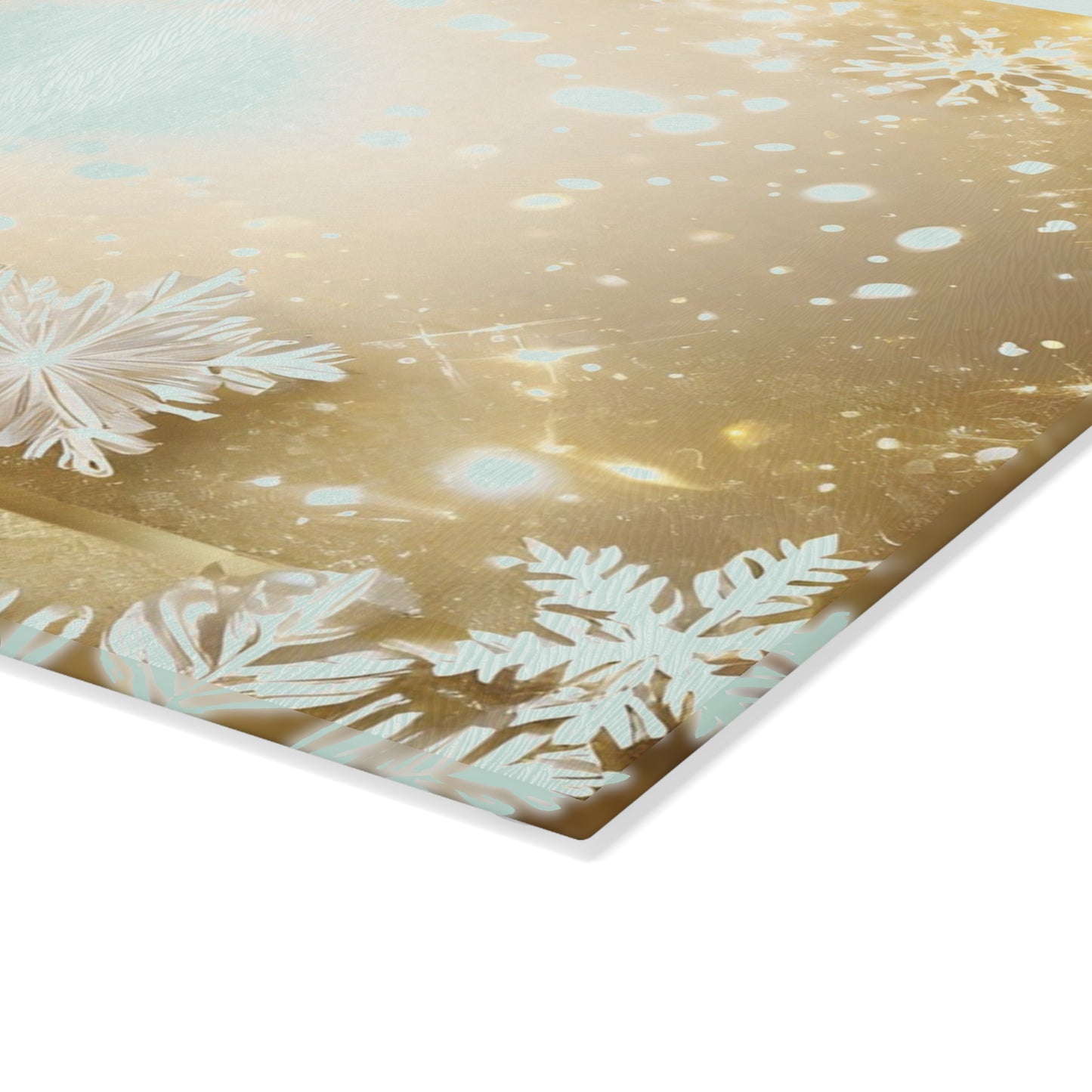 Festive Gold Snowflake Glass Cutting Board — Holiday Decorative Chopping Board