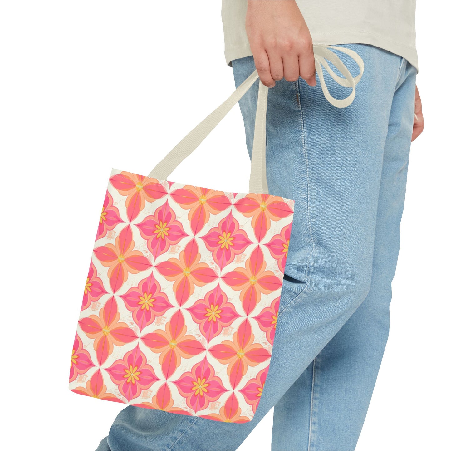 Pink Floral Geometric Tote Bag — All-Over Print Reusable Shopper
