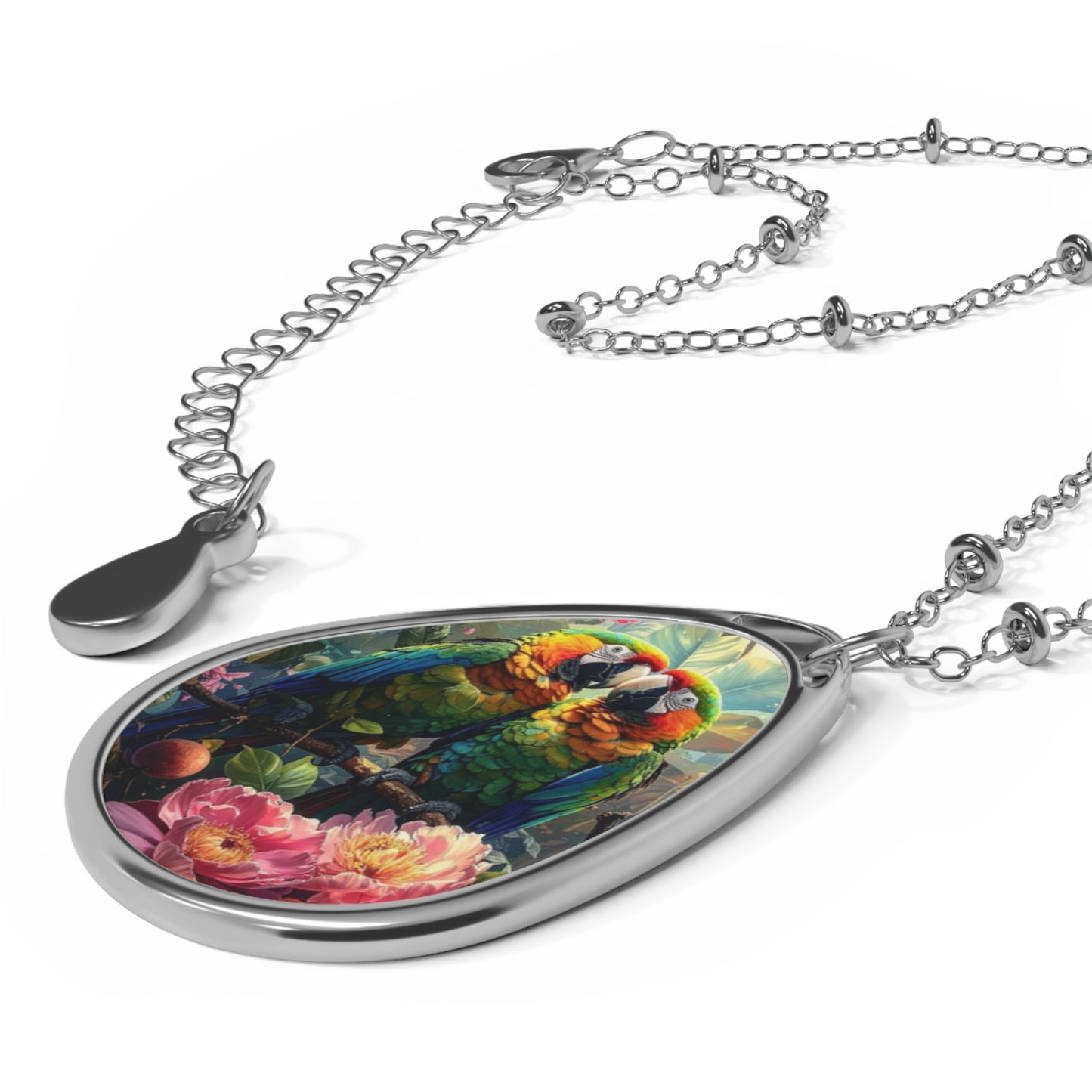 Vibrant Parrot Oval Necklace, Nature-Inspired Jewelry, Eco-Friendly Gift, Bohemian Pendant, Colorful Animal Necklace, Bird Lover Accessory