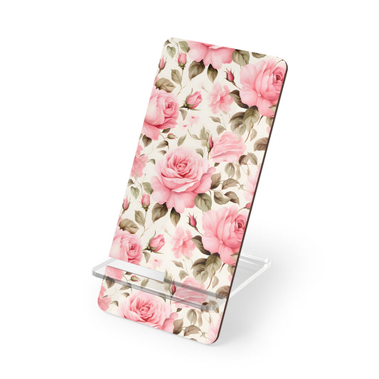 Floral Smartphone Stand, Elegant Pink Rose Display Holder for Desk, Phone Stand Gift, Home Office Decor, Mother's Day Present