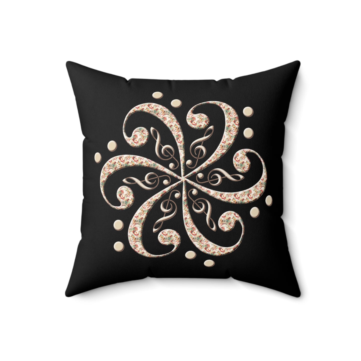 Decorative Throw Pillow with Floral Design, Home Decor, Cozy Living Room Accent, Gift Idea, Black and Cream Cushion
