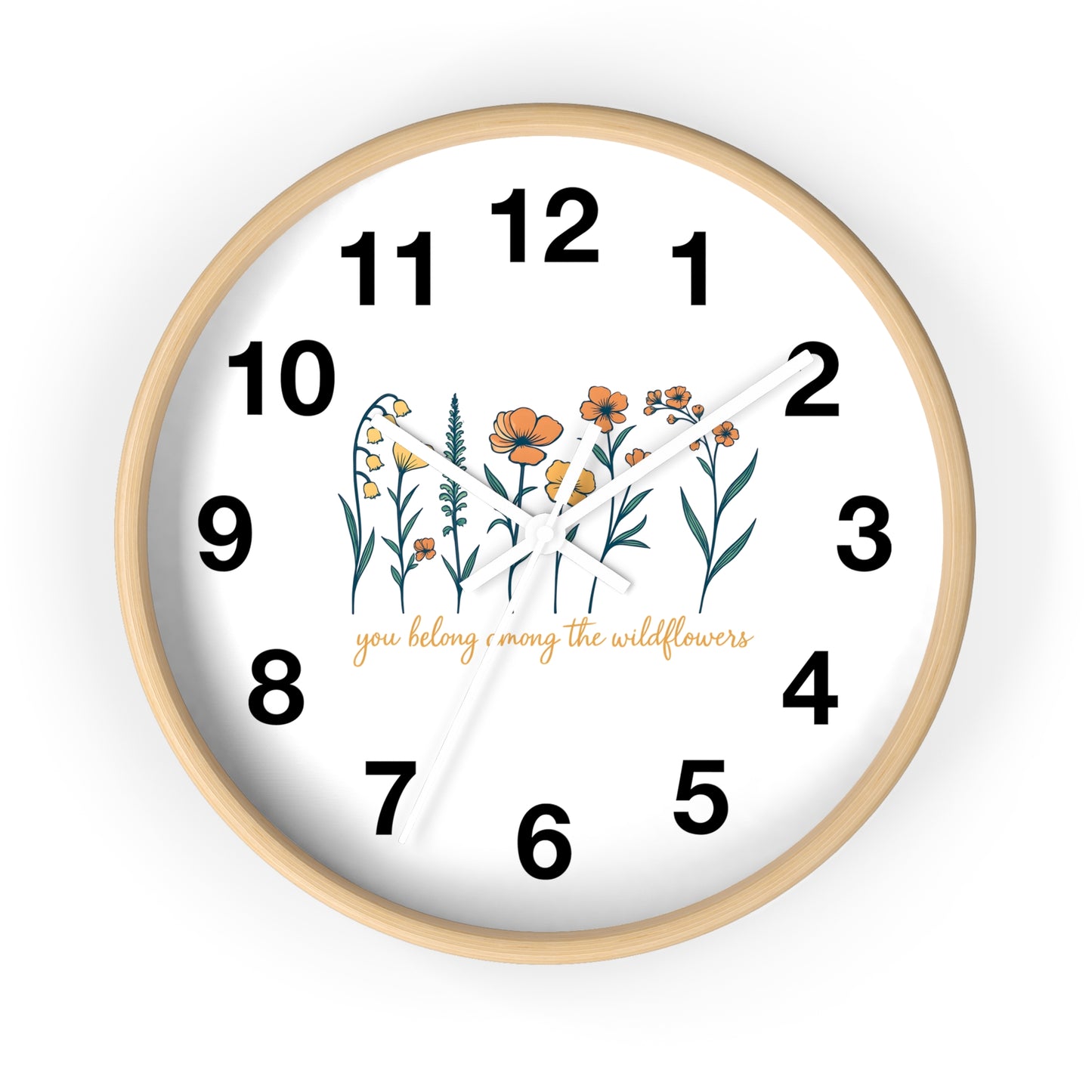 Boho Floral Wall Clock - You Belong Among the Wildflowers, Home Decor, Gift for Nature Lovers, Office Wall Decor, Rustic Style