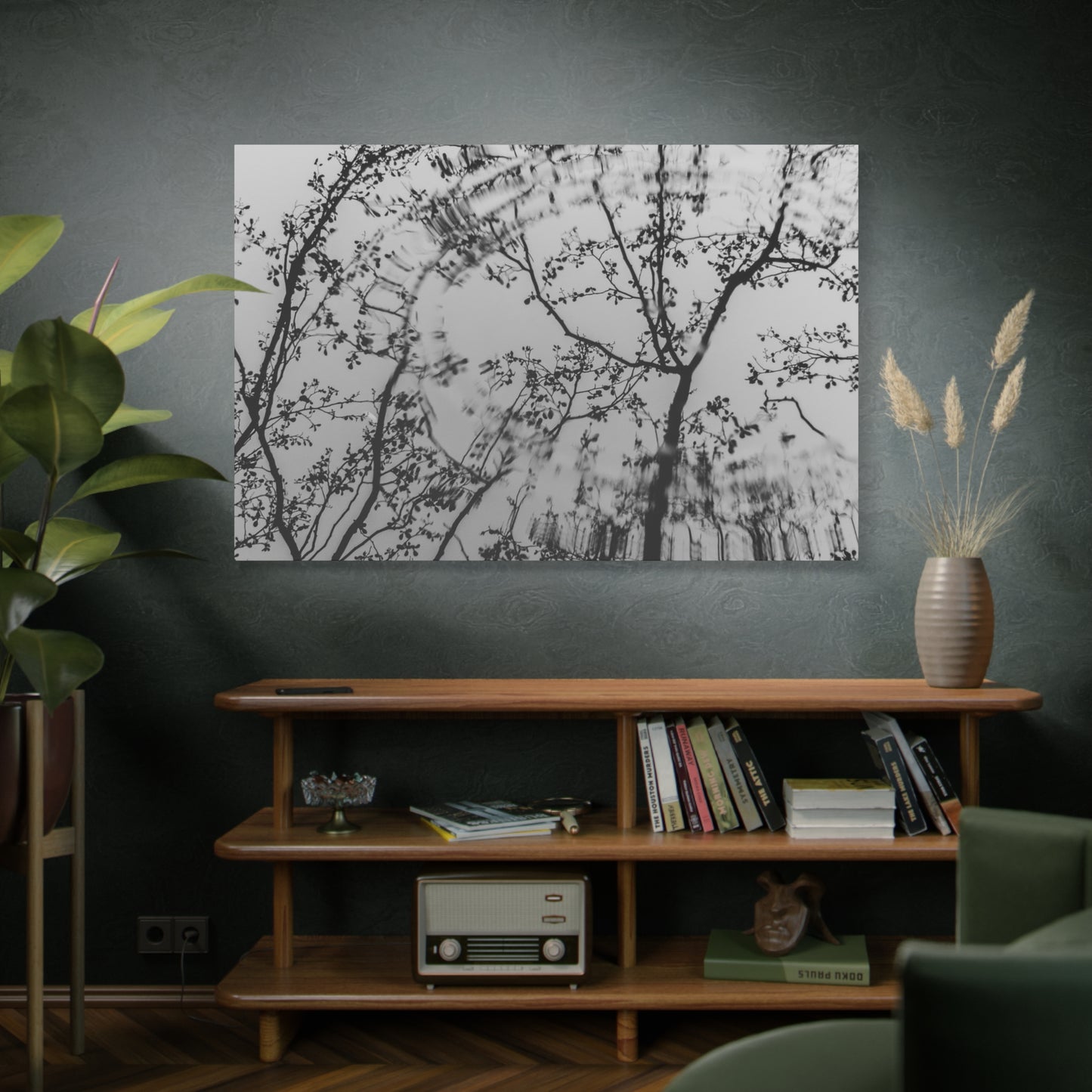 Canvas Wall Art — Monochrome Blurred Ferris Wheel with Tree Silhouettes