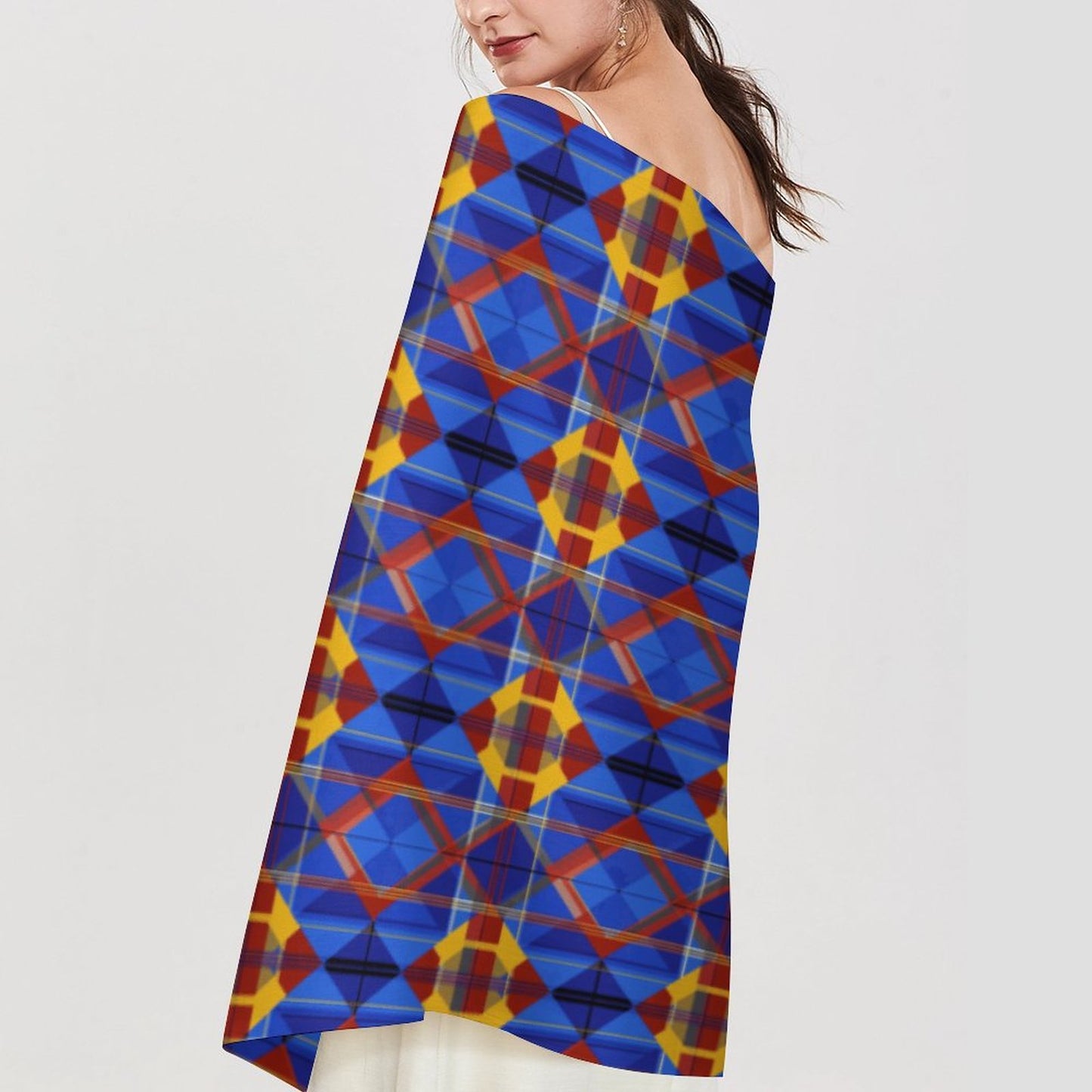 Cashmere-like Tassel Scarf Blue Plaid