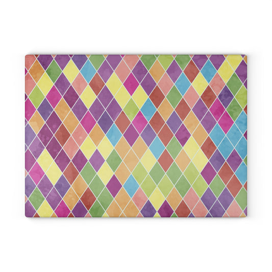 Colorful Diamond Print Glass Cutting Board - Kitchen Decor