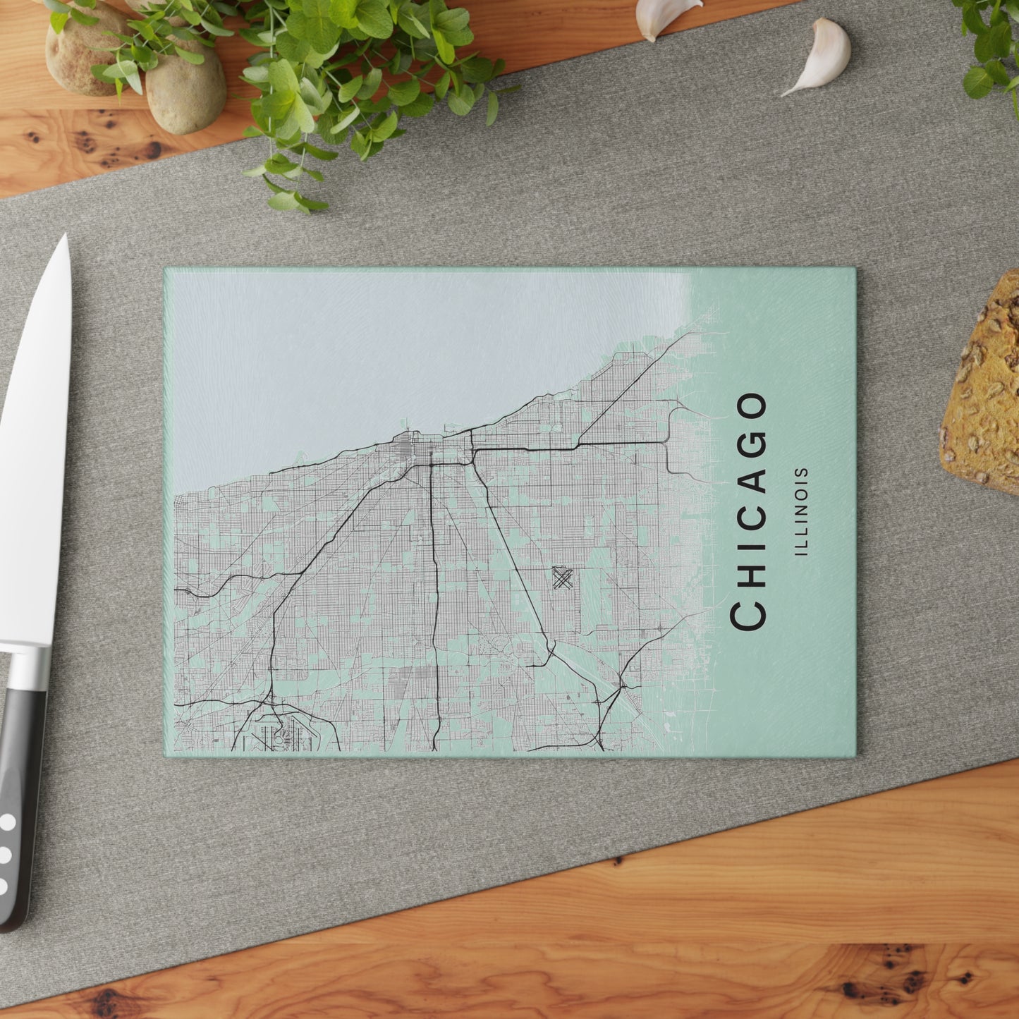 Chicago Map Glass Cutting Board – Modern Mint City Map Kitchen Board