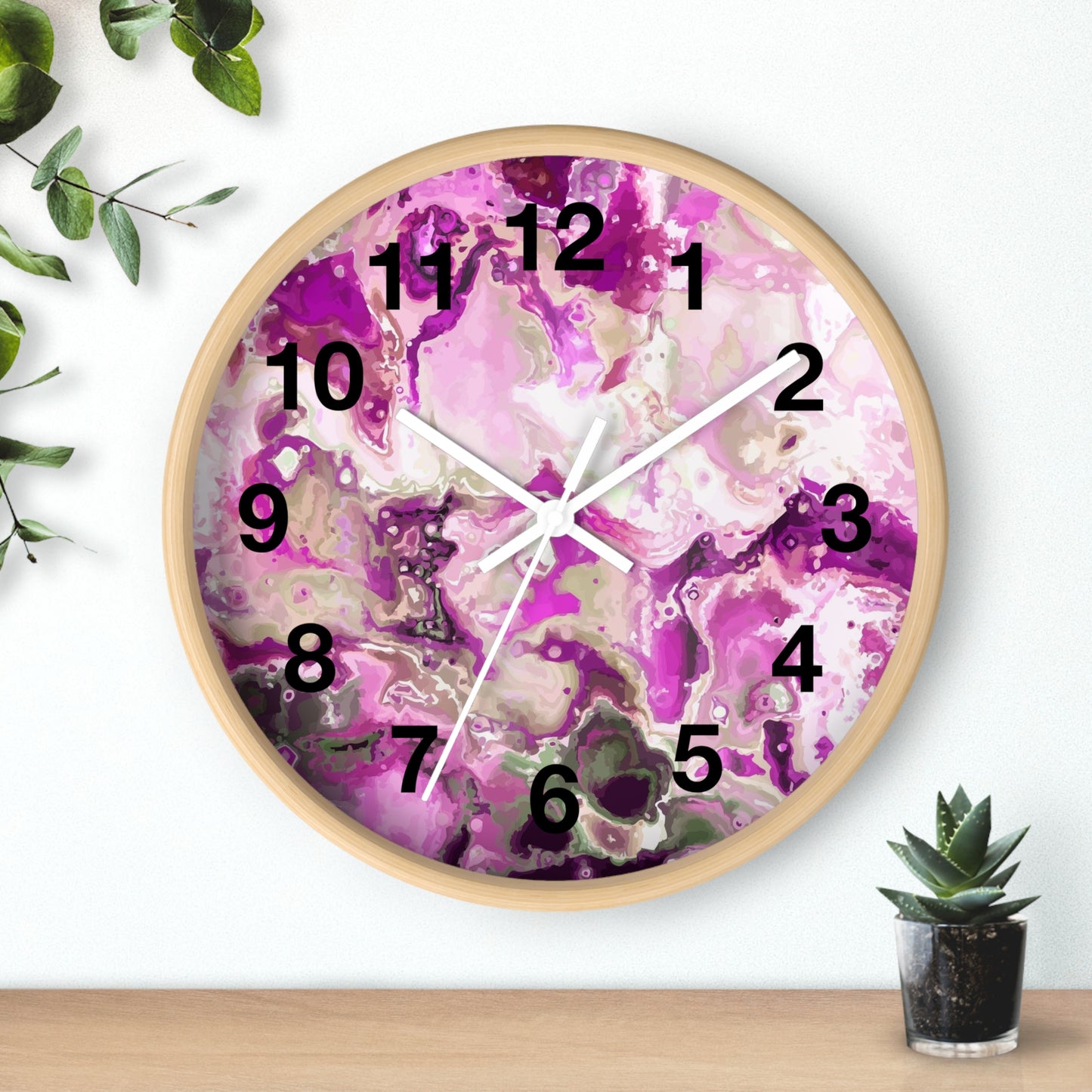 Elegant Pink Swirl Wall Clock Home Decor, Gift for Her, Modern Design, Office Wall Art, Functional Art