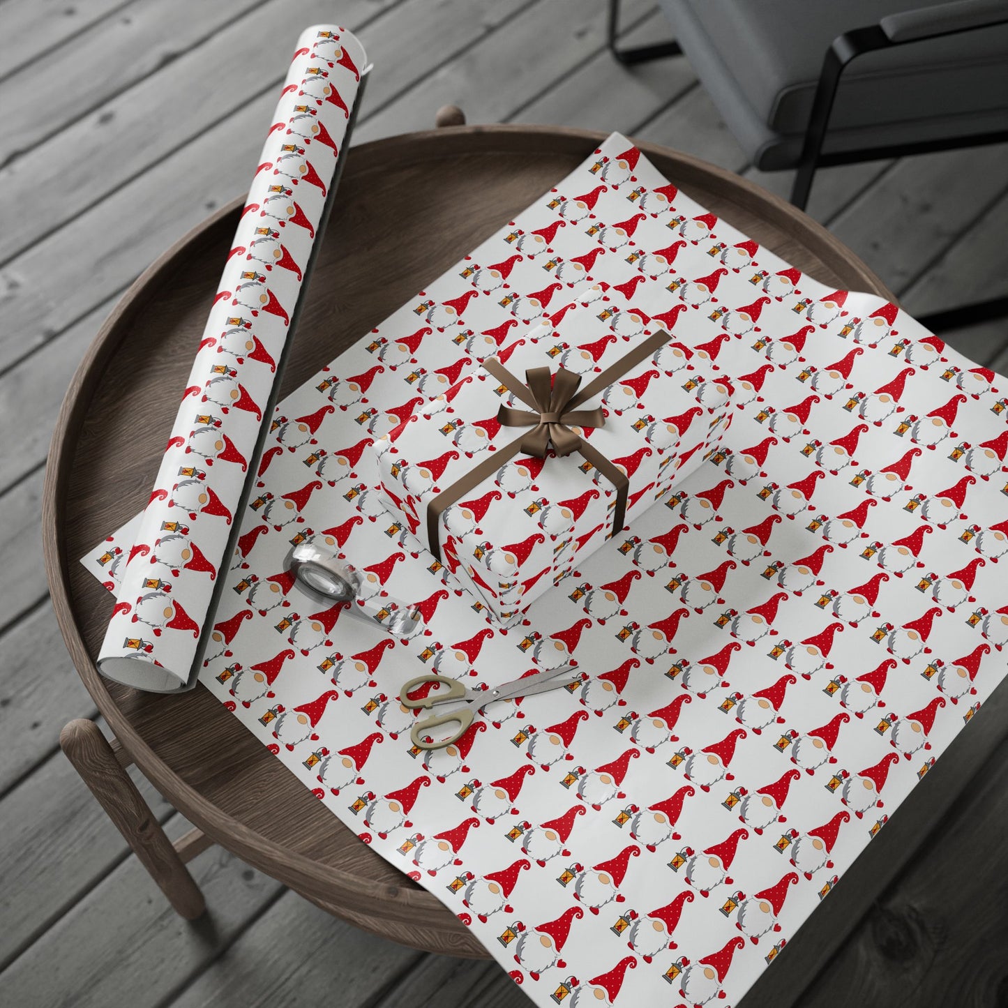 Christmas Gnome Wrapping Paper — Repeating Red Gnome Pattern for Holiday Gift Wrap