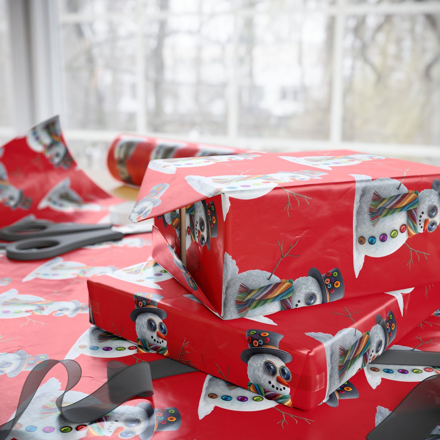 Red Snowman Wrapping Paper Roll – Festive Holiday Gift Wrap with Cute Snowmen Pattern