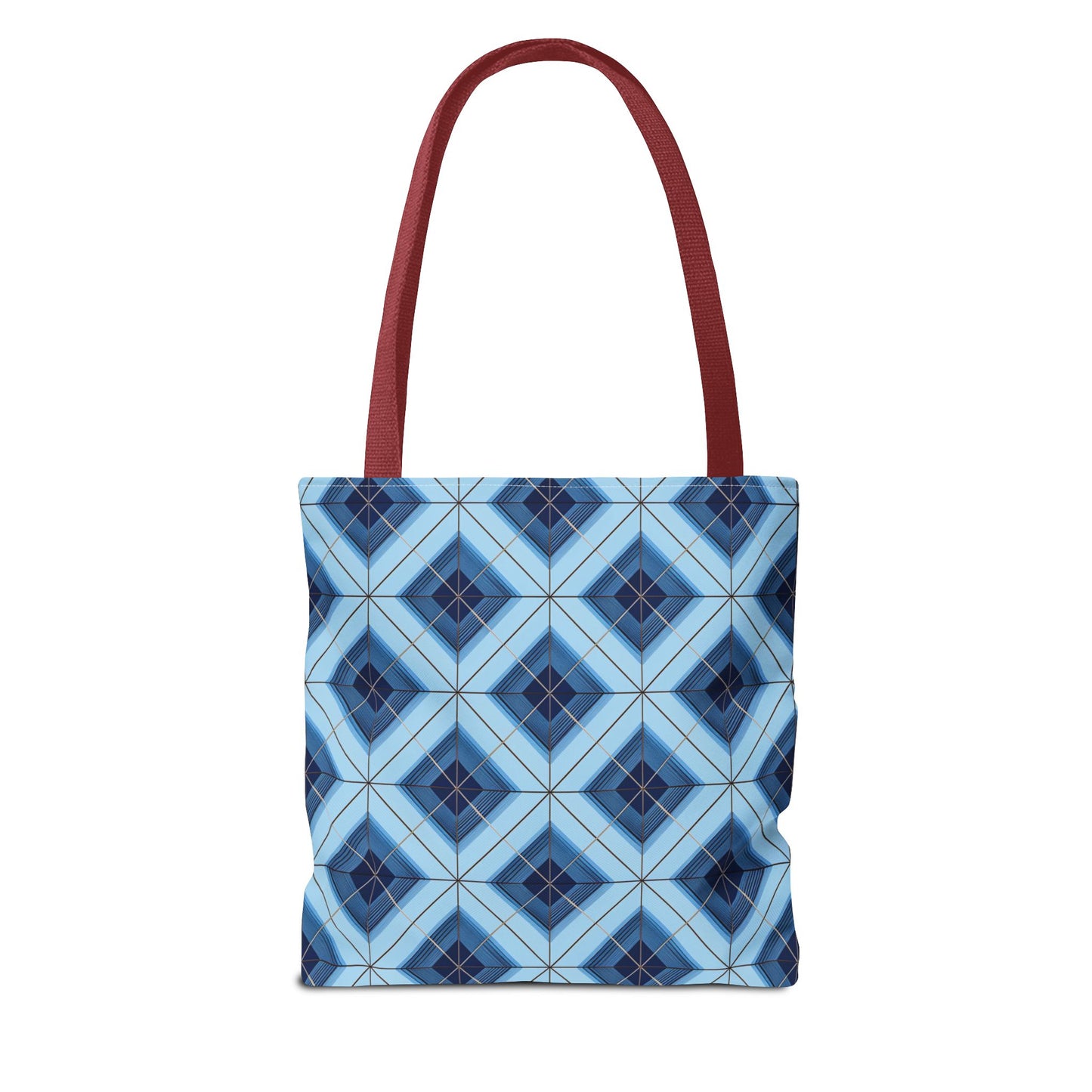 Blue Geometric Tote Bag — Repeating Diamond Pattern AOP