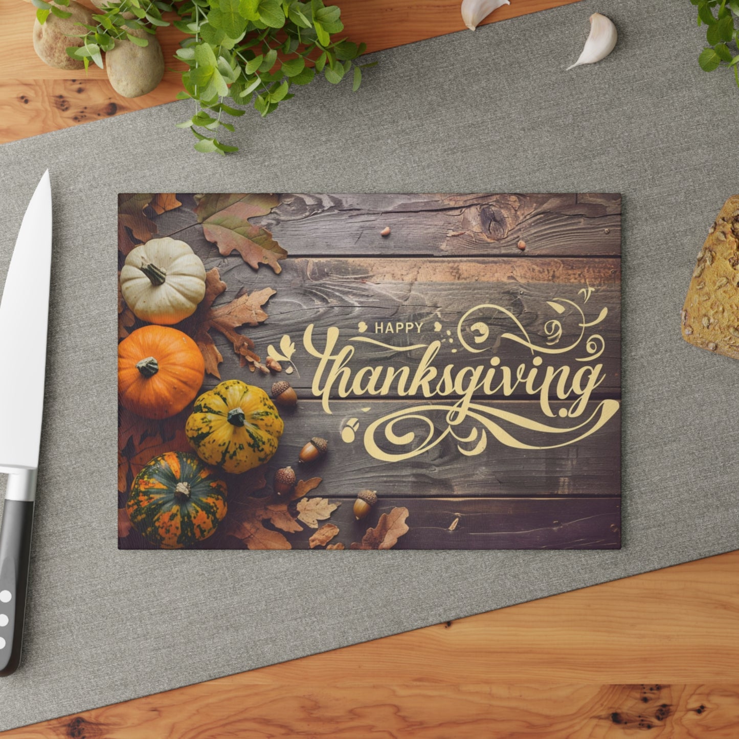 Thanksgiving Glass Cutting Board - Festive Kitchen Decor