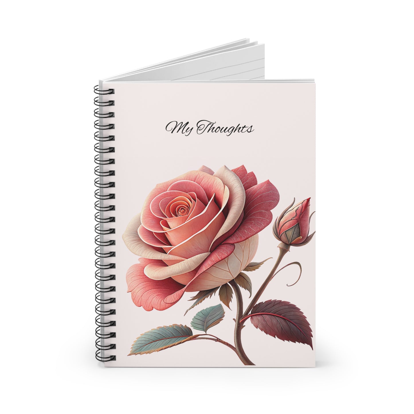 Elegant Floral Spiral Notebook - My Thoughts, Journal, Stationery, Gift for Writers, Note-taking, Planner