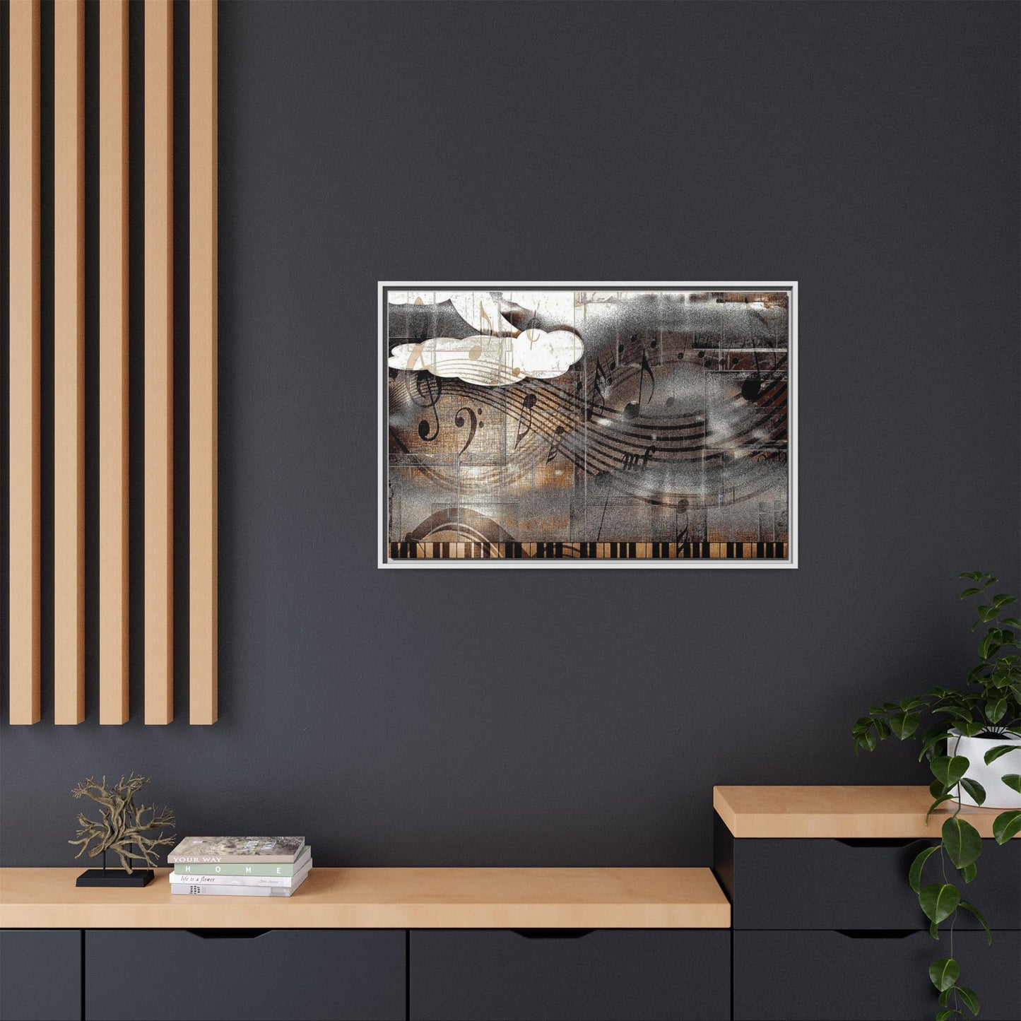 Framed Music Notes Canvas Print — Abstract Vintage Piano & Sheet Music Wall Art