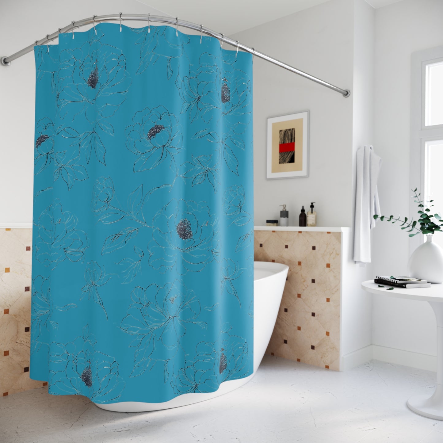 Floral Elegance Shower Curtain - Vibrant Blue Peony Design