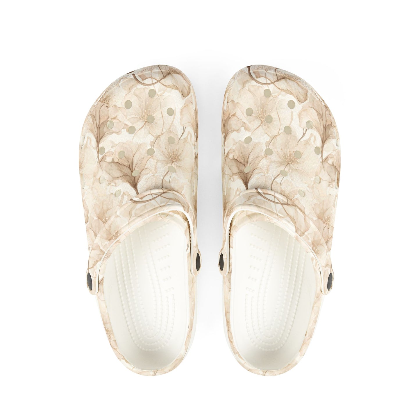 Beige Watercolor Floral Clogs — Lightweight EVA Foam Slip-On Shoes