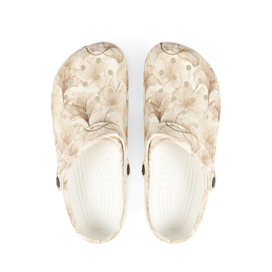 Beige Watercolor Floral Clogs — Lightweight EVA Foam Slip-On Shoes