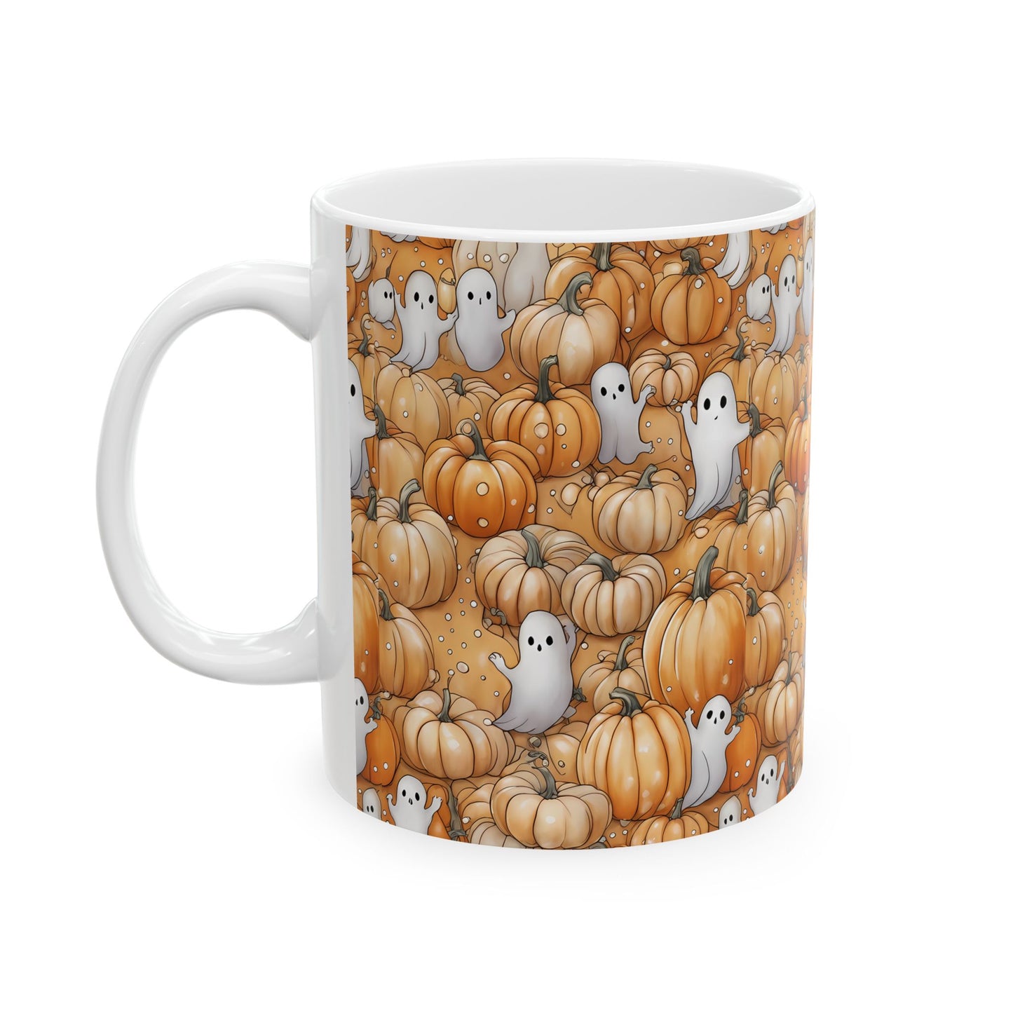 Ghostly Pumpkin Ceramic Mug for Fall Sips, Halloween Decor, Cozy Coffee Lover Gift, Cute Halloween Mug, Pumpkin Spice Mug
