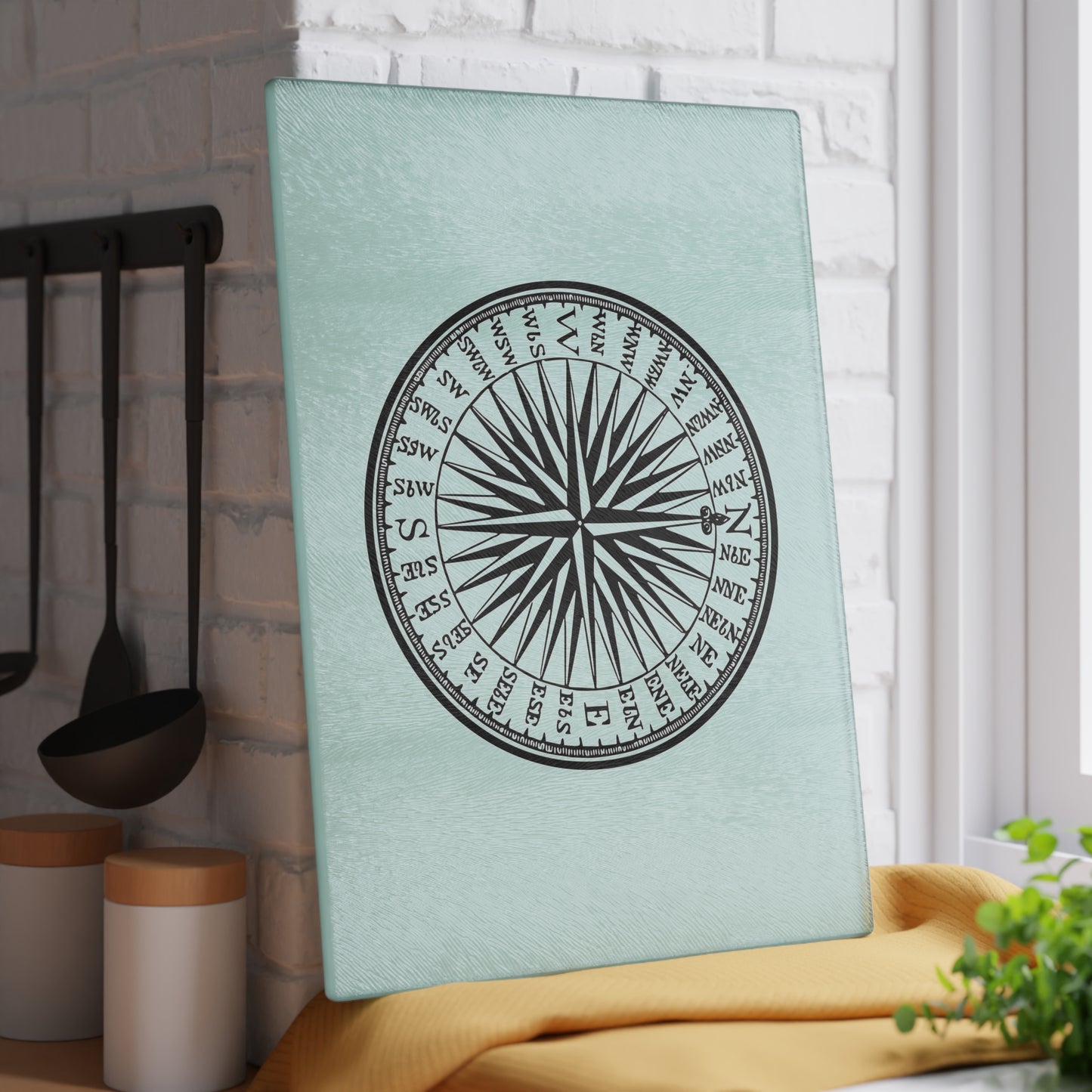Nautical Compass Glass Cutting Board - Coastal Kitchen Decor, Perfect Gift for Chefs, Housewarming, Maritime Themed Events