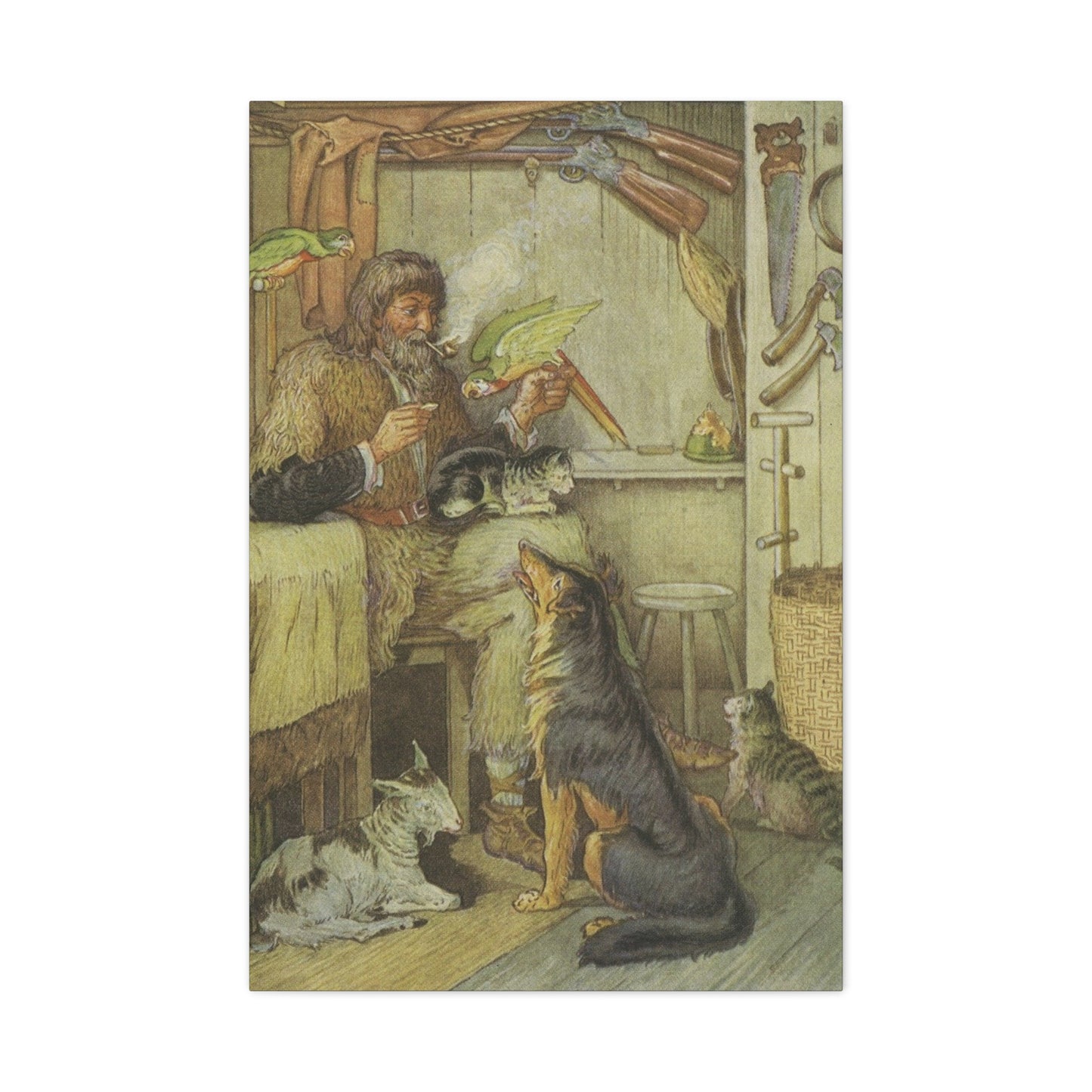 Vintage Cottage Animal Illustration Matte Canvas Print