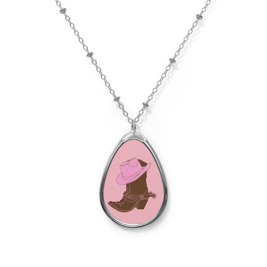 Cowgirl Style Oval Necklace, Western Jewelry, Boot and Hat Design