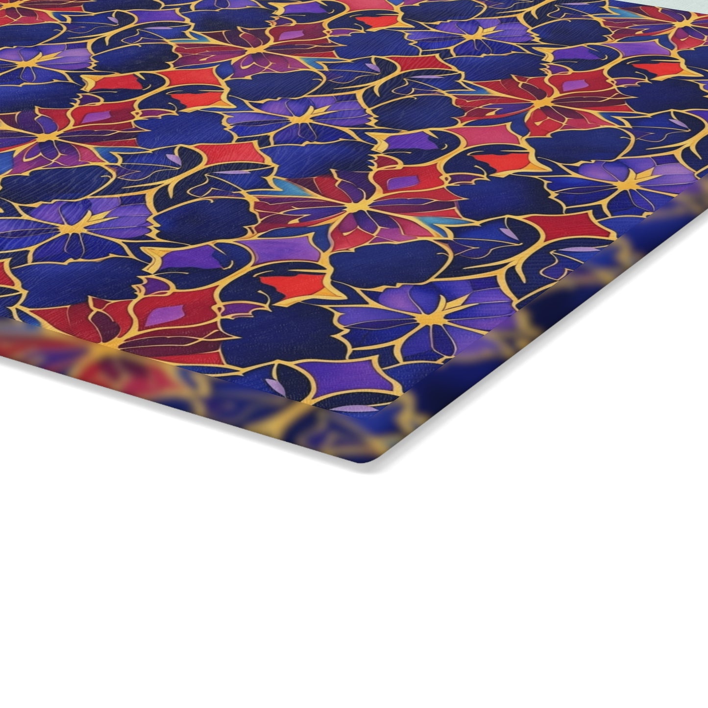 Glass Cutting Board — Vibrant Floral Tile Pattern Decorative Kitchen Board