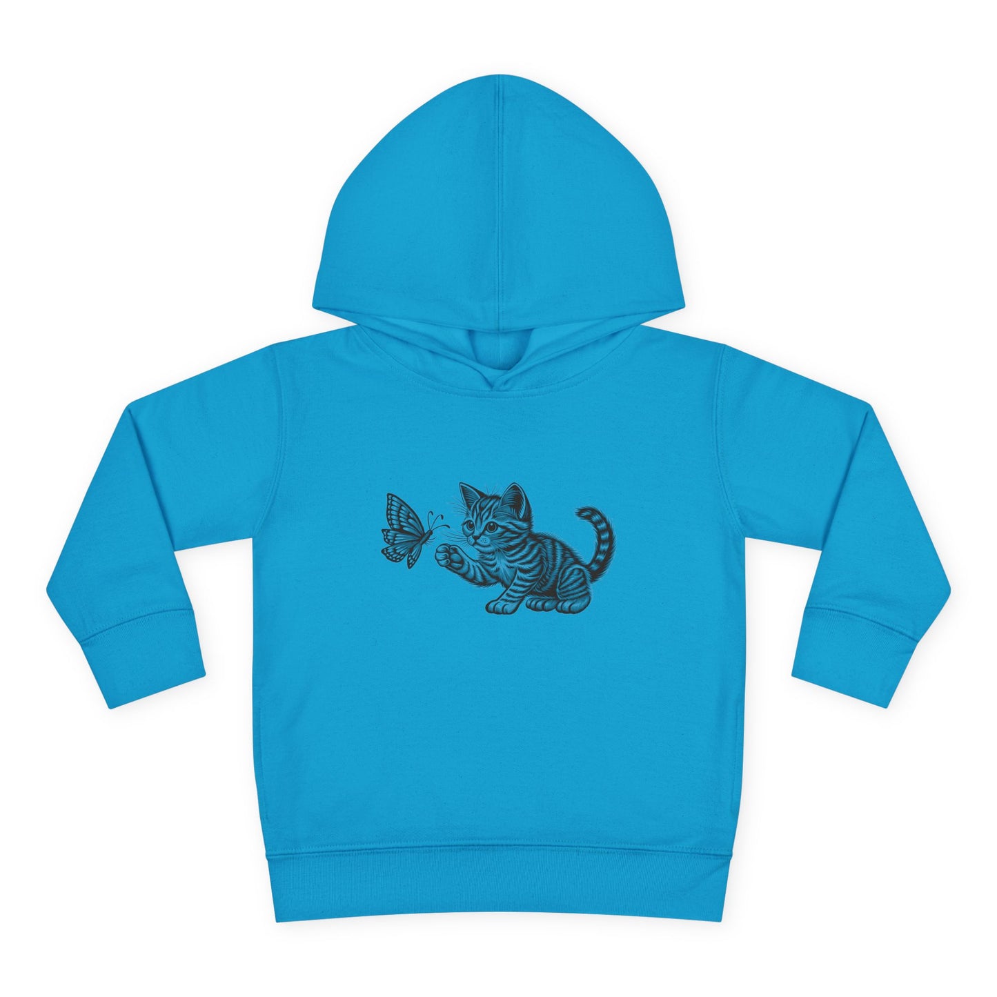 Cute Cat and Butterfly Toddler Hoodie, Toddler Pullover, Kids Fleece Hoodie, Animal Lover Gift, Playtime Pullover