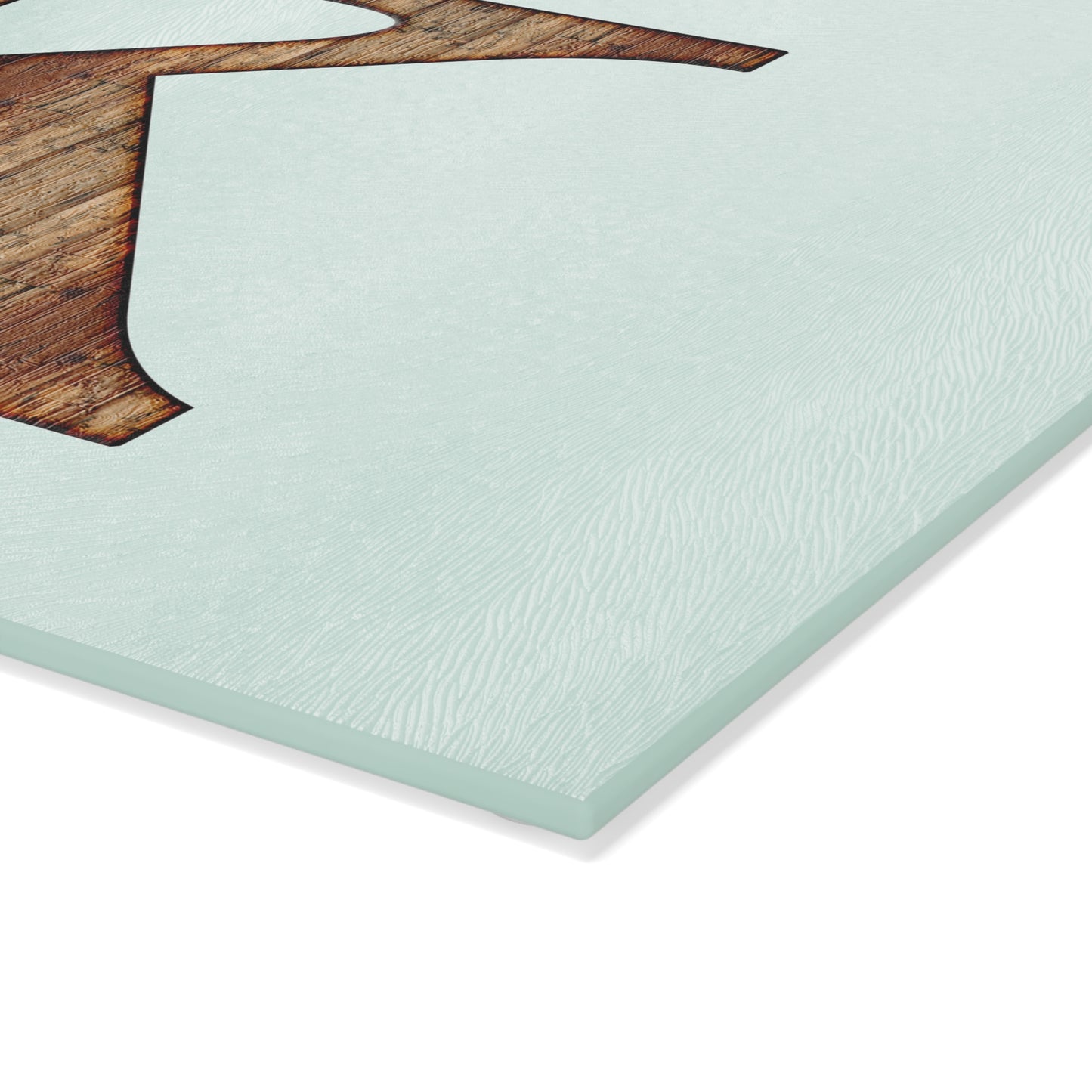 Monogram 'K' Glass Cutting Board — Rustic Wood Letter on Mint Background