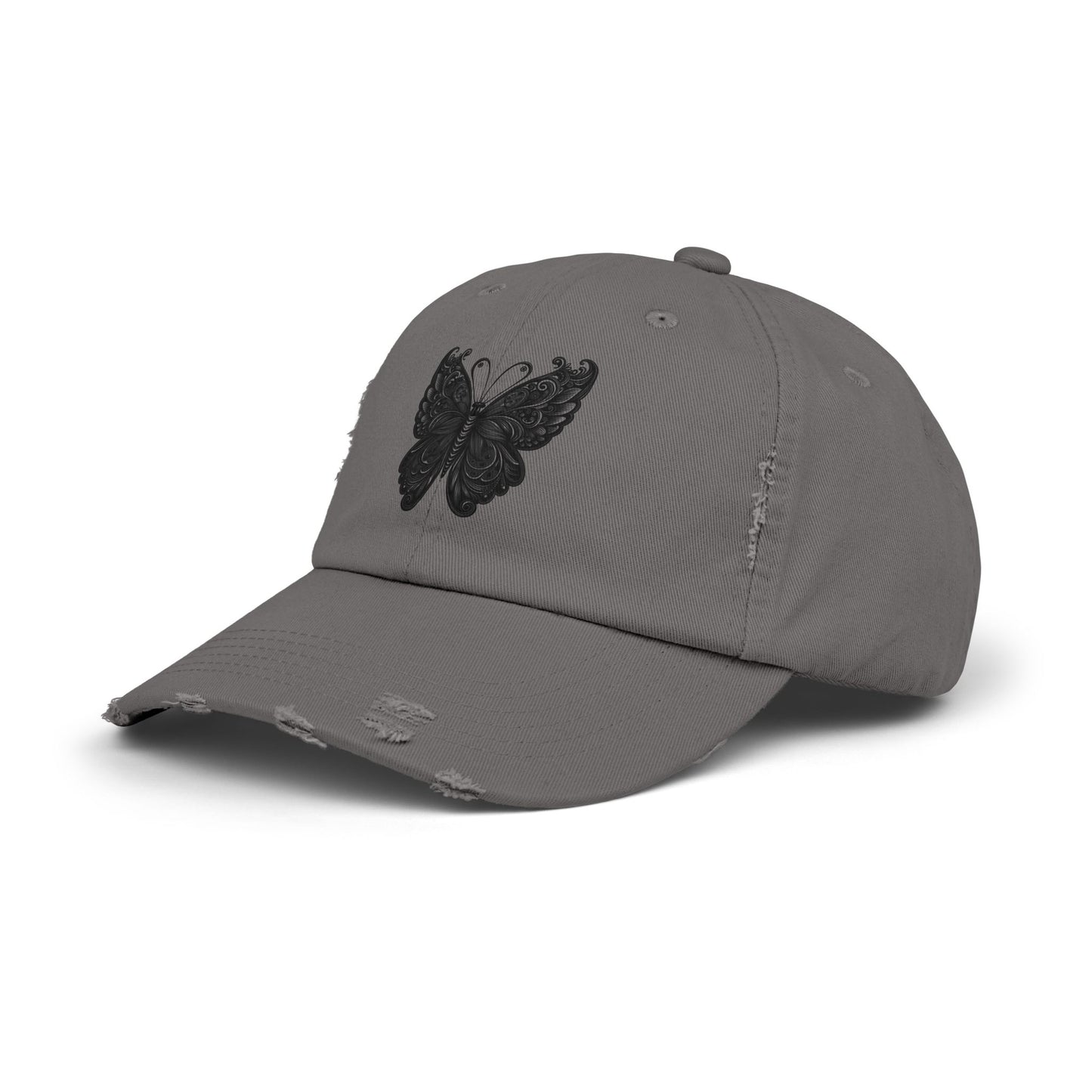 Black Distressed Butterfly Cap | Stylish Unisex Hat for Everyday Wear, Perfect Gift for Birthdays, Fashion Statement