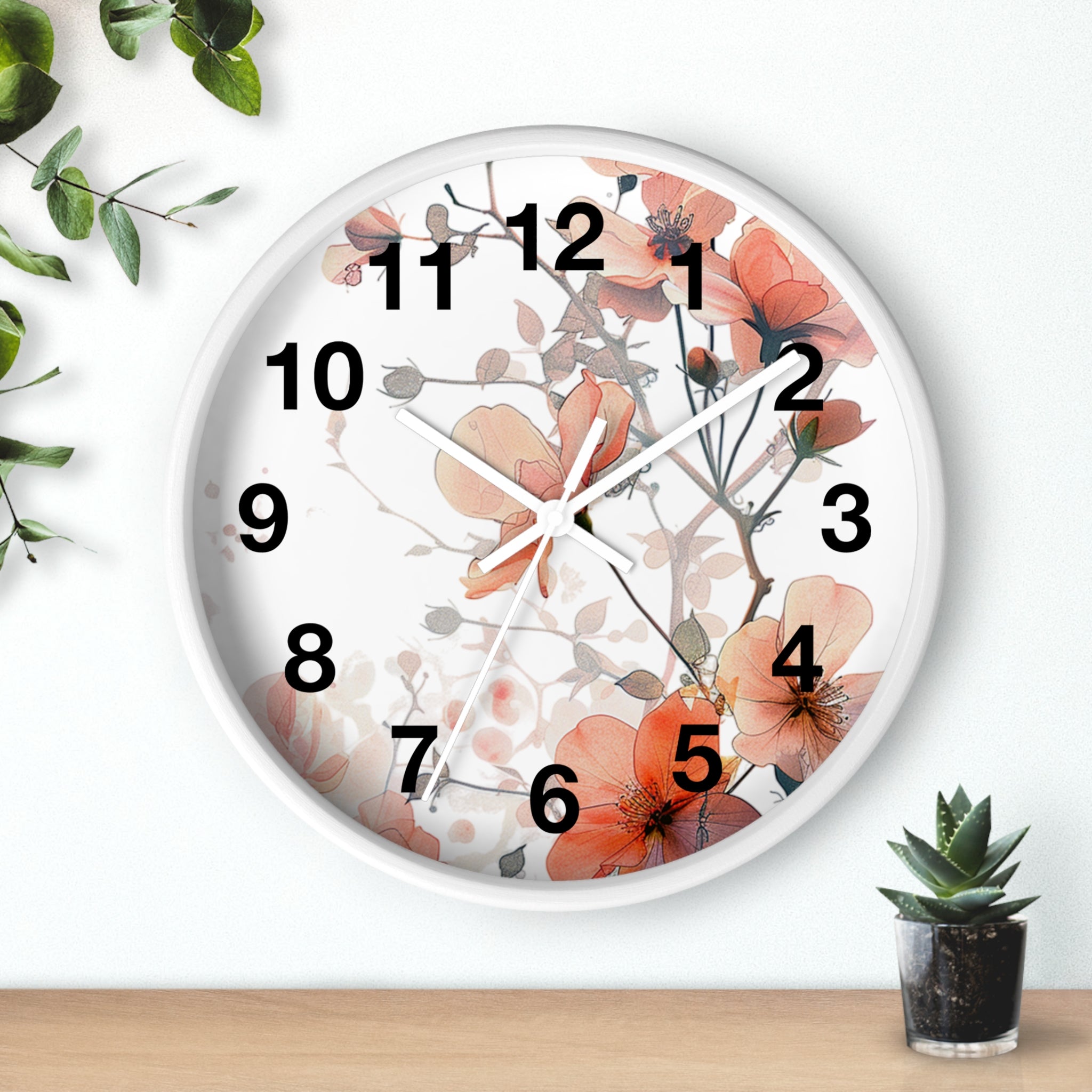 Floral Wall Clock — Soft Orange Blossom Decorative Clock