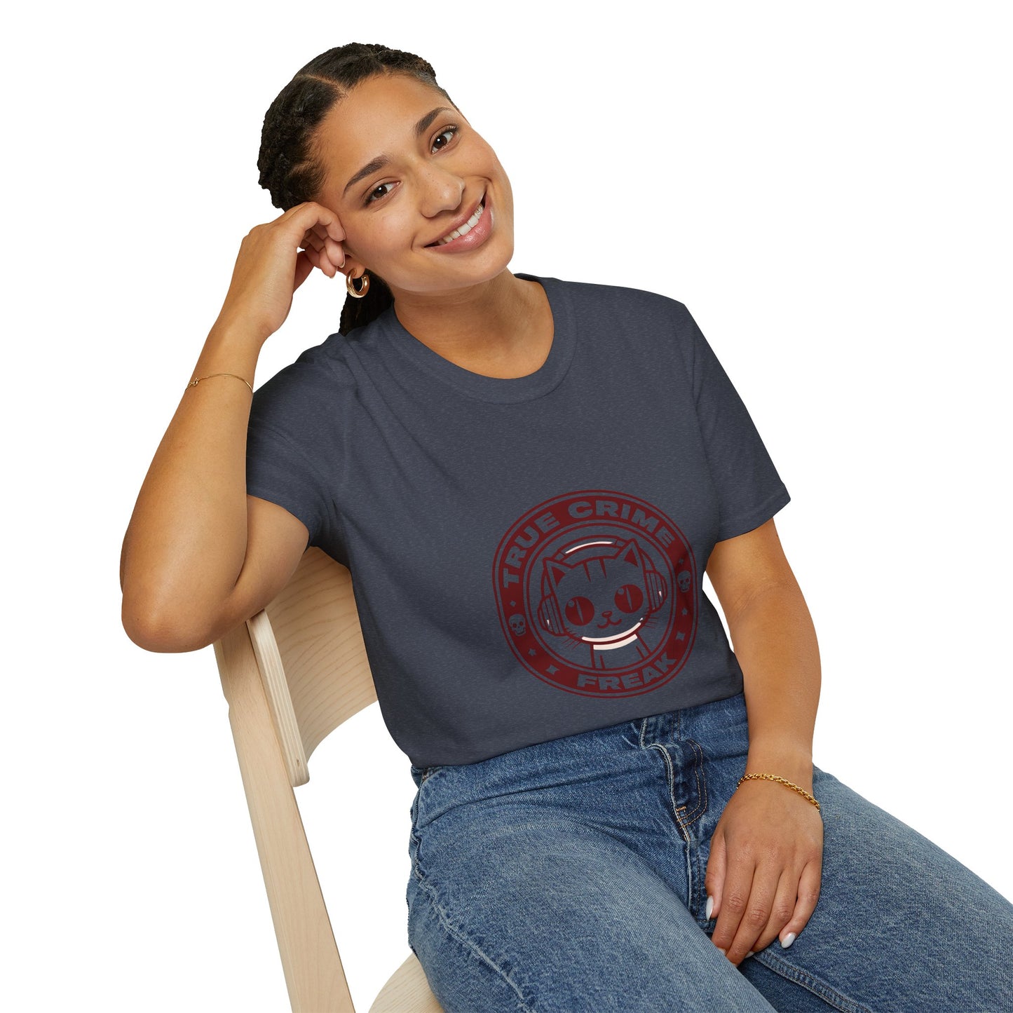 True Crime Freak Cat T-Shirt – Cute Kitty Badge Tee for True Crime Fans