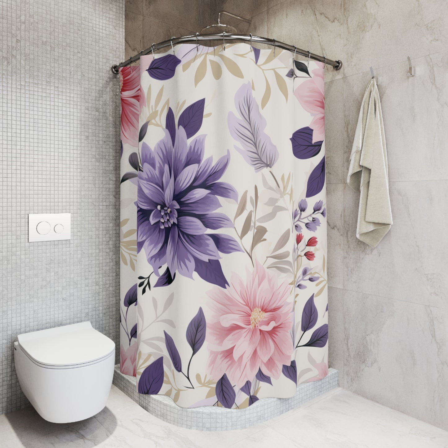 Floral Shower Curtain, Bohemian Bathroom Decor, Flower Print Curtains, Home Spa Accessories, Unique Gift for Her