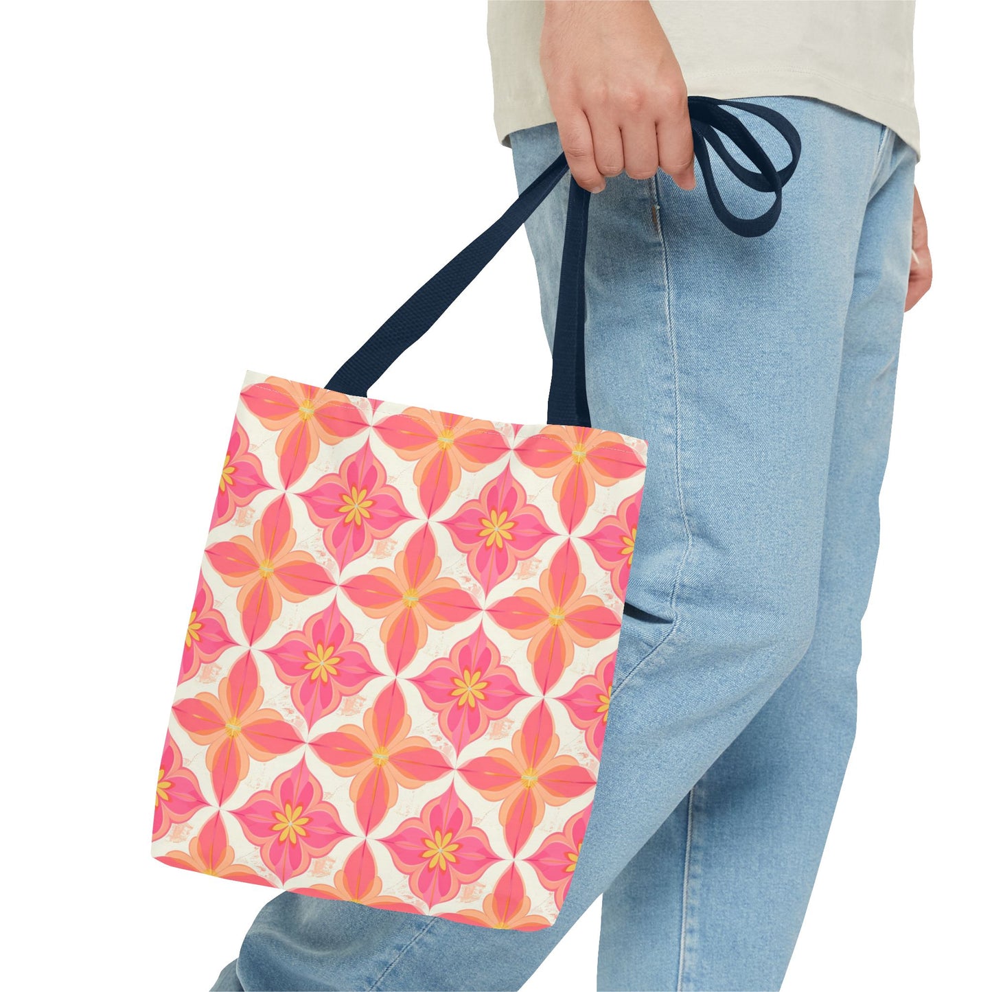 Pink Floral Geometric Tote Bag — All-Over Print Reusable Shopper