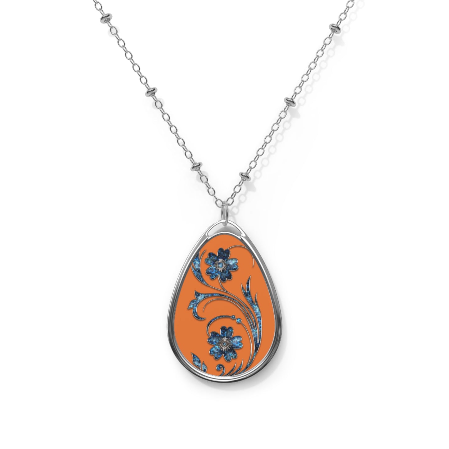 Bohemian Floral Oval Necklace, Stylish Pendant for Everyday Wear