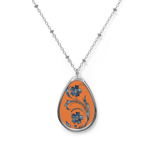 Bohemian Floral Oval Necklace, Stylish Pendant for Everyday Wear