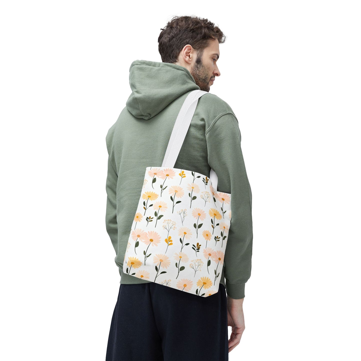 Floral Daisy Pattern Tote Bag — Pastel Spring Flowers All-Over Print